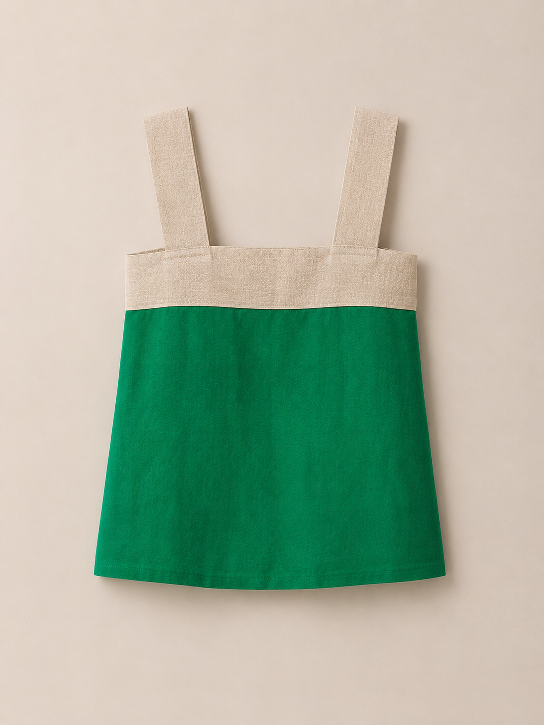Tan and Kelly Green Linen Tank