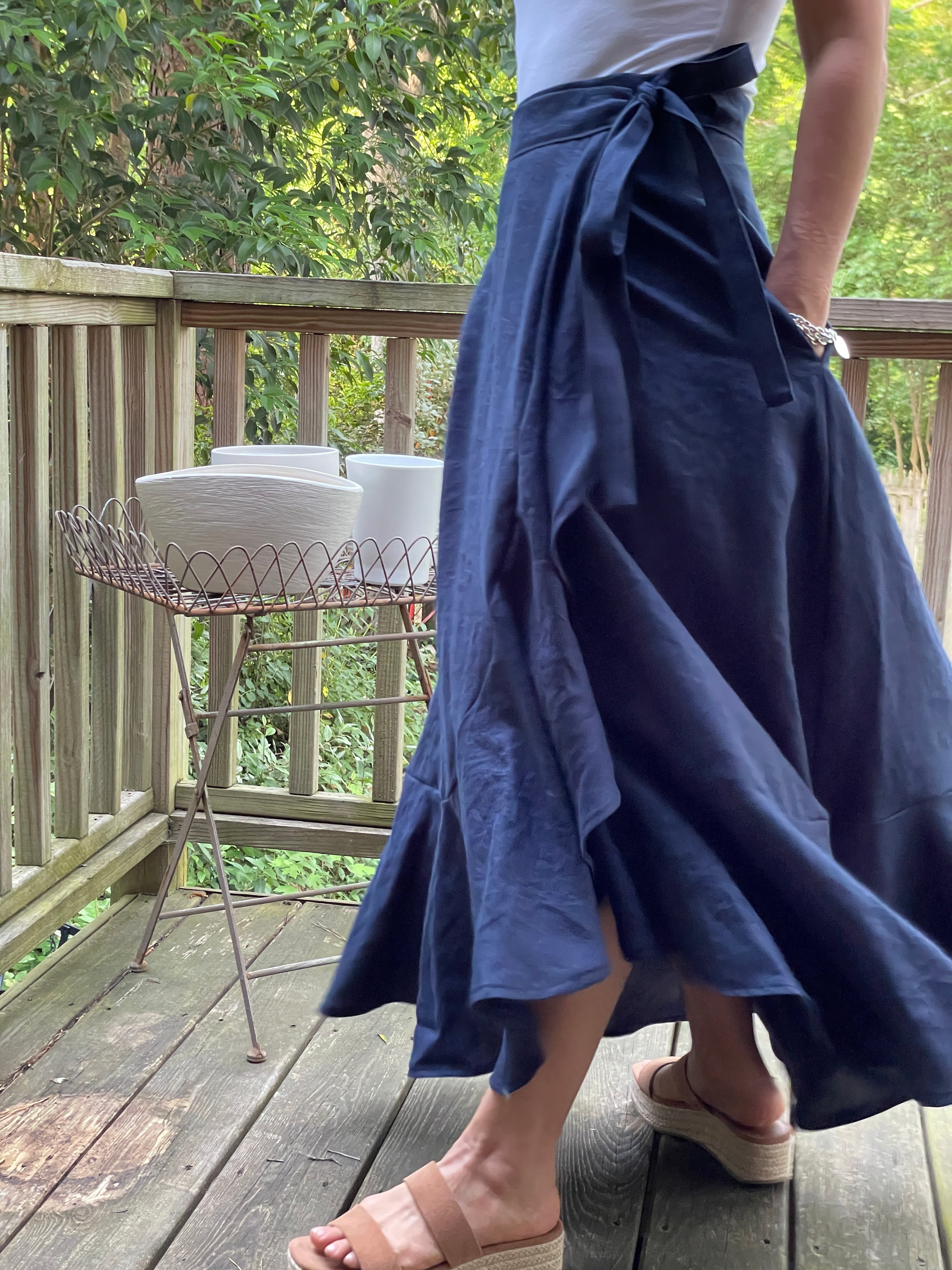 Navy Ruffle Wrap Skirt