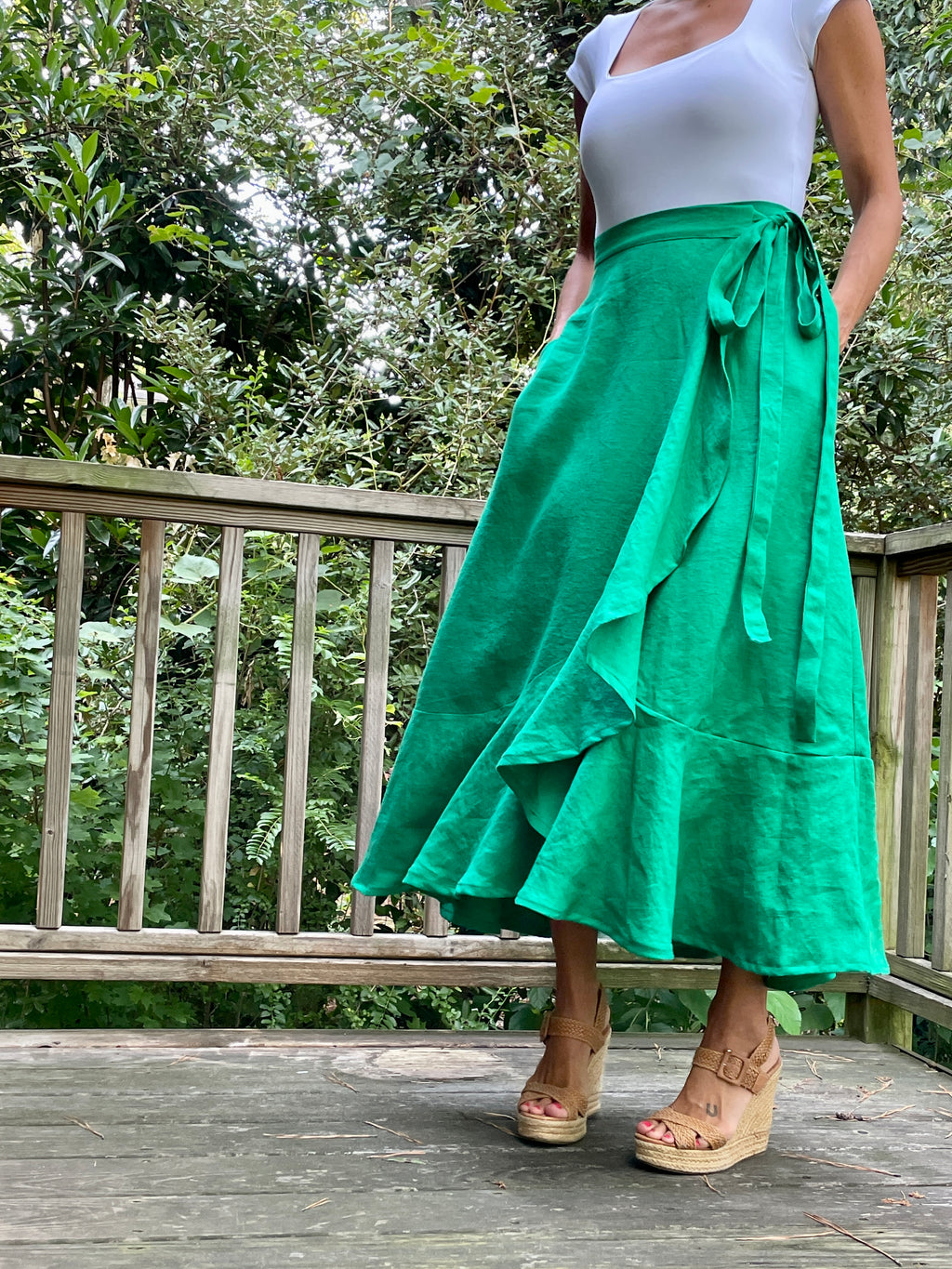 Kelly Green Ruffle Wrap Skirt
