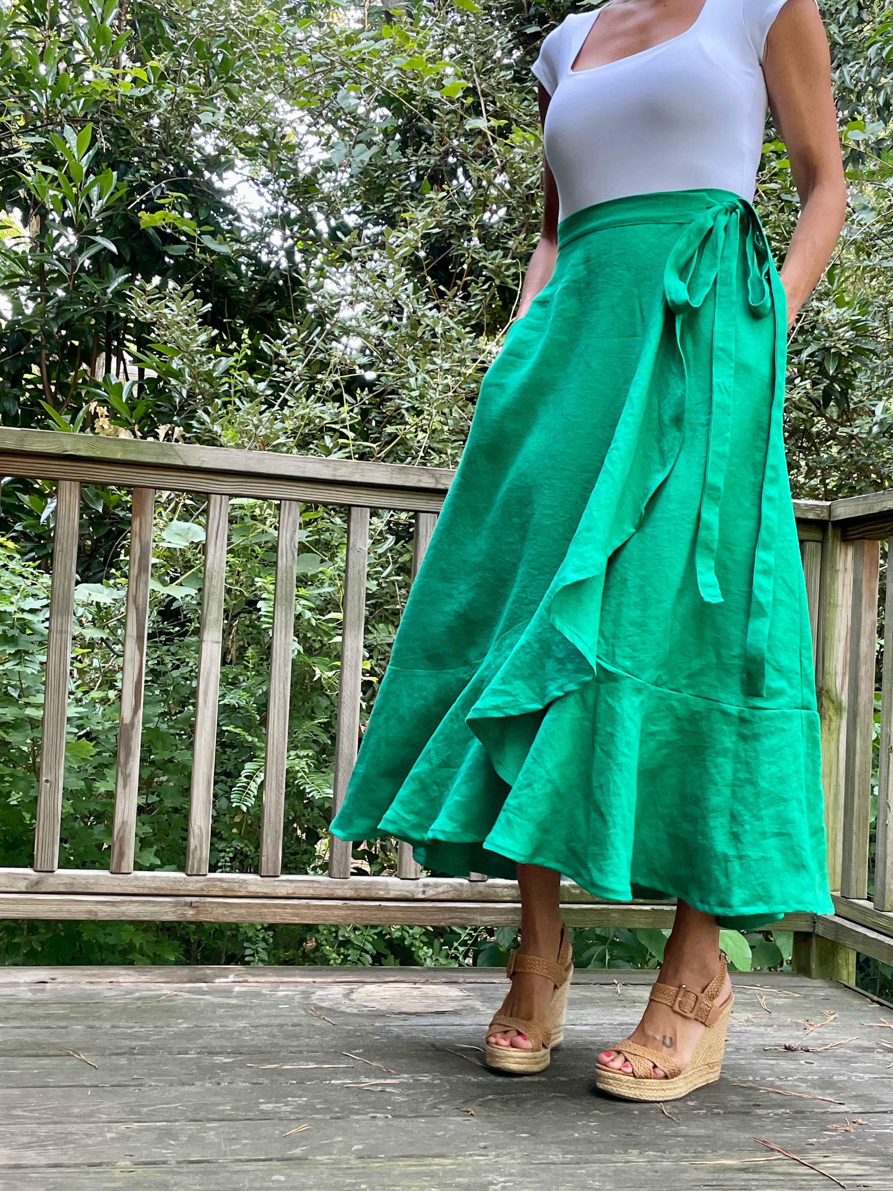 Kelly Green Ruffle Wrap Skirt