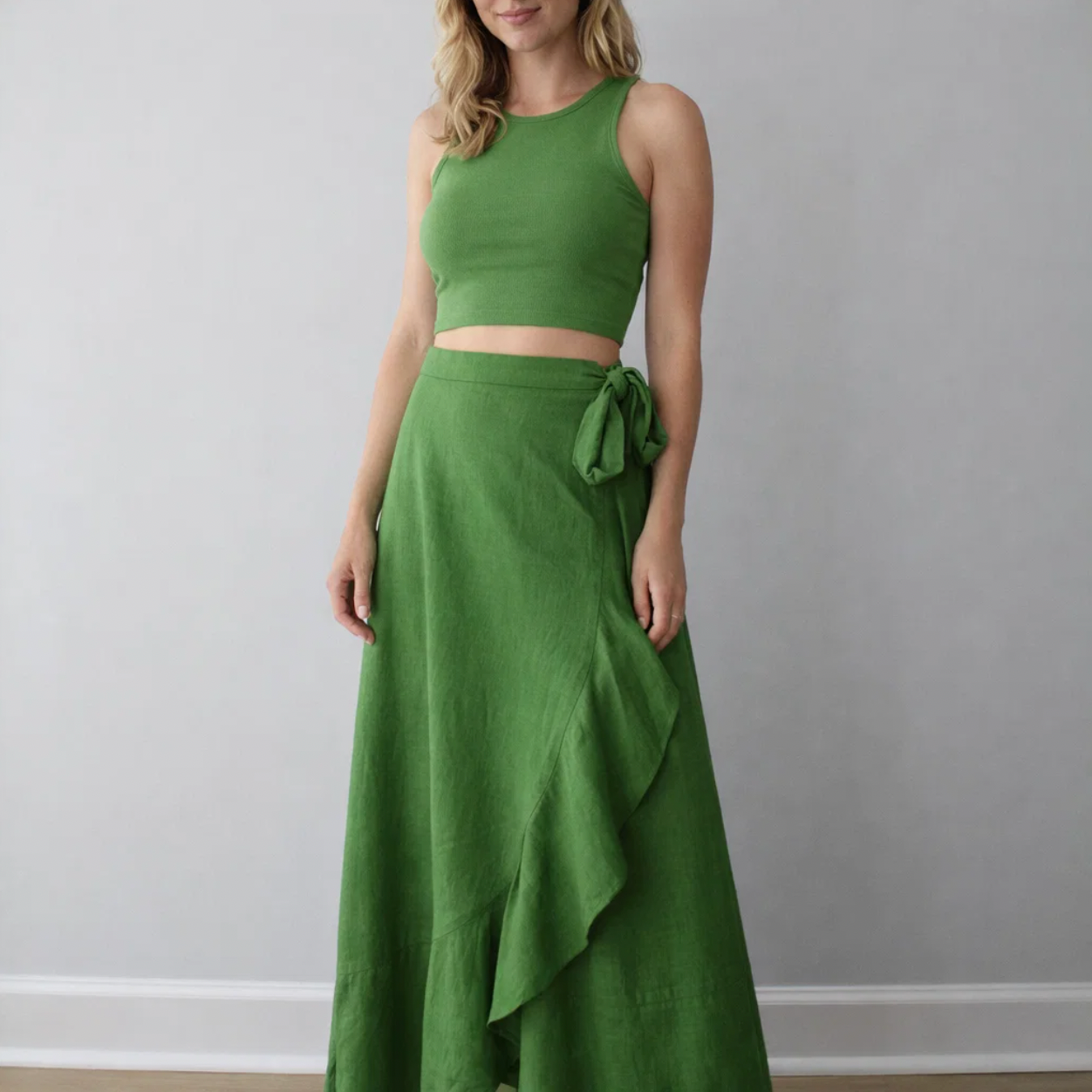 Kelly Green Ruffle Wrap Skirt
