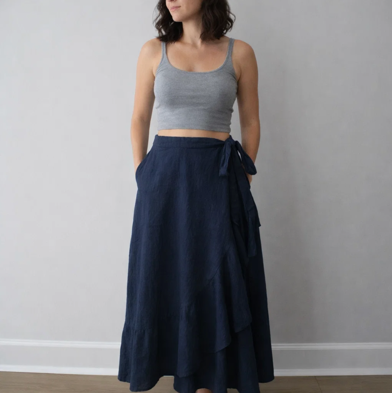 Navy Ruffle Wrap Skirt