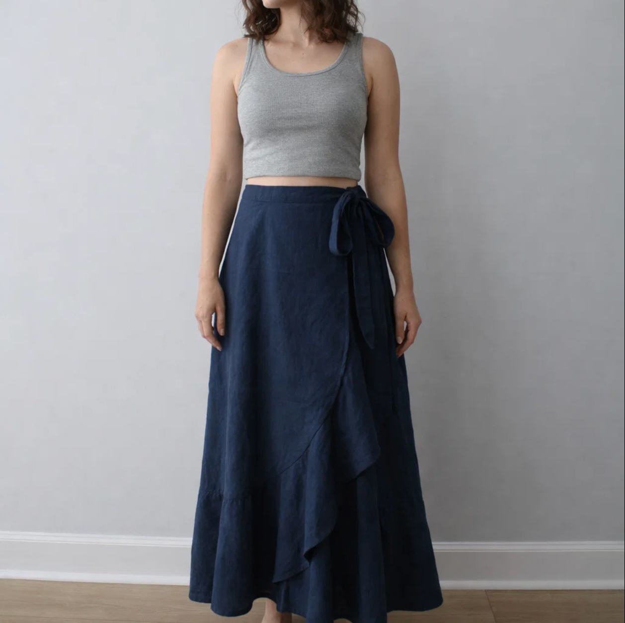 Navy Ruffle Wrap Skirt