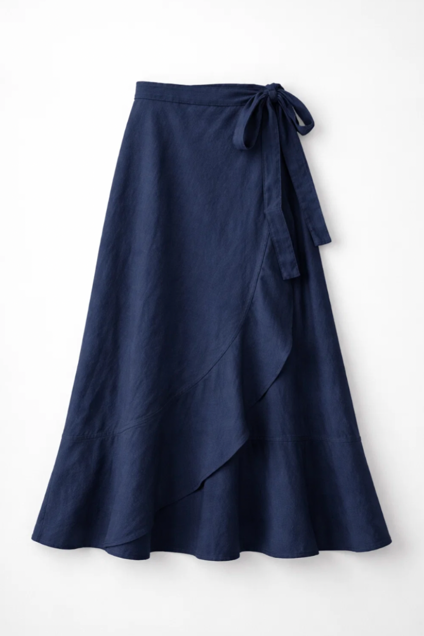 Navy Ruffle Wrap Skirt